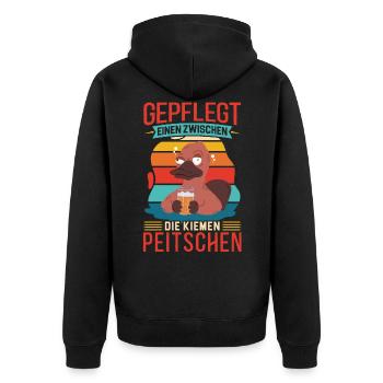 Gepflegt einen in die Kiemen peitschen Biertrinker - Unisex Premium Bio Zip Hoodie - Schwarz - Hinten - Nico (187cm)