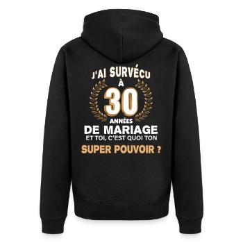 30 années de mariage Noces de Perle Cadeau mari - Veste à capuche bio Premium Unisexe - noir - Dos - Nico (187cm)