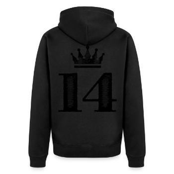 14 Zahl Krone - Unisex Premium Bio Zip Hoodie - Schwarz - Hinten - Nico (187cm)