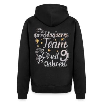 Ein perfektes Team seit 9 Jahren Hochzeitstag - Unisex Premium Bio Zip Hoodie - Schwarz - Hinten - Nico (187cm)