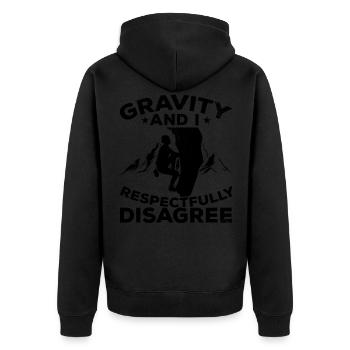 Gravity and I Respectfully disagree - Bouldering - Unisex Premium Organic Zip Hoodie - black - Back - Nico (187cm)