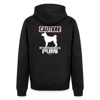 pumivartija - Unisex Premium Bio Zip Hoodie - Schwarz - Hinten - Nico (187cm)
