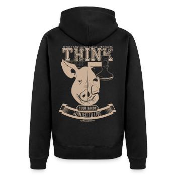 Your bacon wanted to live (light brown) - Unisex Premium Organic Zip Hoodie - black - Back - Nico (187cm)