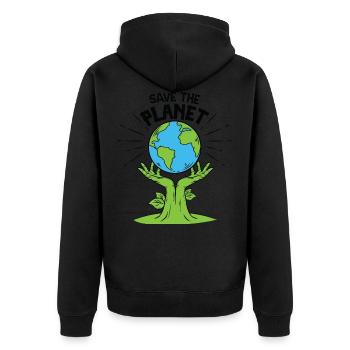 Rette den Planeten - Unisex Premium Bio Zip Hoodie - Schwarz - Hinten - Nico (187cm)