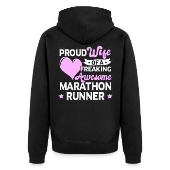 Laufen Joggen Marathon Läuferin Ehefrau - Unisex Premium Bio Zip Hoodie - Schwarz - Hinten - Nico (187cm)