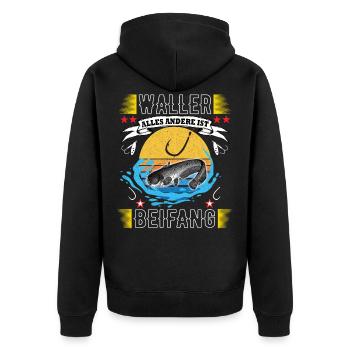 Zielfisch Wels - Waller, alles andere ist Beifang - Unisex Premium Bio Zip Hoodie - Schwarz - Hinten - Nico (187cm)