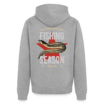 Aal anguillae angeln - Unisex Premium Bio Zip Hoodie - Grau meliert - Hinten - Nico (187cm)