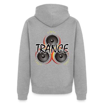 Trance mit Lautsprecher - Elektronische Musik - Unisex Premium Bio Zip Hoodie - Grau meliert - Hinten - Nico (187cm)