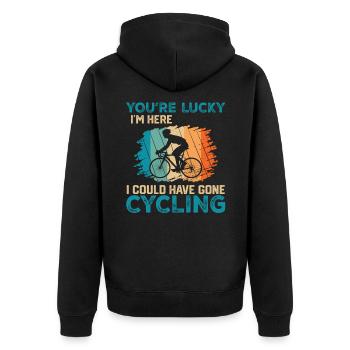 Youre Lucky Im Here... Lustiges Radfahrer - Unisex Premium Bio Zip Hoodie - Schwarz - Hinten - Nico (187cm)