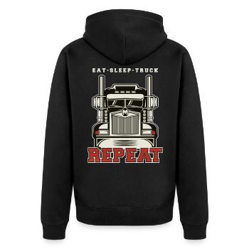 Eat Sleep Truck Repeat Trucker LKW-Fahrer - Unisex Premium Bio Zip Hoodie - Schwarz - Hinten - Nico (187cm)