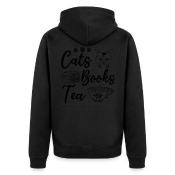 Cats Books Tea Book Read Cat Lovers - Unisex Premium Organic Zip Hoodie - black - Back - Nico (187cm)