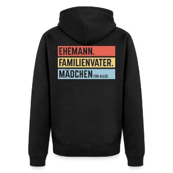 Ehemann Familienvater Mädchen Für Alles, Balken 3C - Unisex Premium Bio Zip Hoodie - Schwarz - Hinten - Nico (187cm)