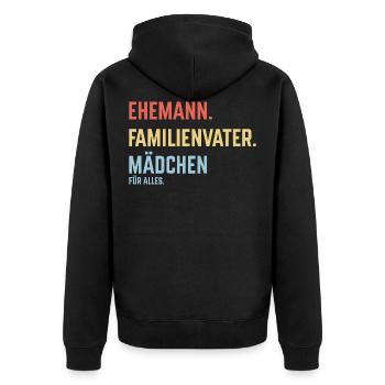 Ehemann Familienvater Mädchen Für Alles (3C) - Unisex Premium Bio Zip Hoodie - Schwarz - Hinten - Nico (187cm)