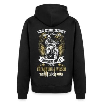 Biker Opa - Unisex Premium Bio Zip Hoodie - Schwarz - Hinten - Nico (187cm)
