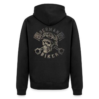 German Biker - Helmet Skull - Vintage Motorrad - Unisex Premium Bio Zip Hoodie - Schwarz - Hinten - Nico (187cm)