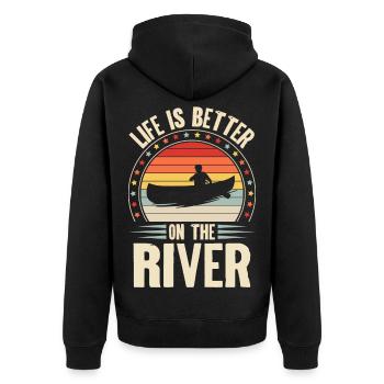 Kanu Kanufahrer Kanufahren Retro Vintage - Unisex Premium Bio Zip Hoodie - Schwarz - Hinten - Nico (187cm)