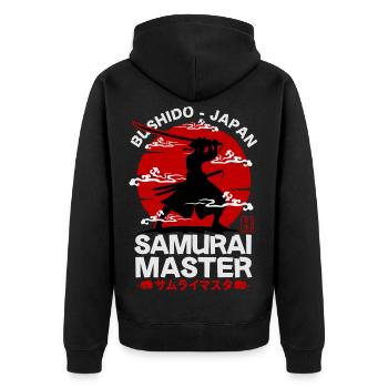 Samurai Master Series - Bushido Japan : Schwarz - Unisex Premium Bio Zip Hoodie - Schwarz - Hinten - Nico (187cm)