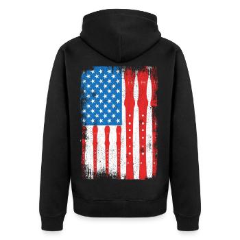 4. Juli USA Flöte - Unisex Premium Bio Zip Hoodie - Schwarz - Hinten - Nico (187cm)