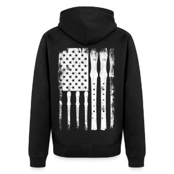 Flöte US Flagge - Unisex Premium Bio Zip Hoodie - Schwarz - Hinten - Nico (187cm)
