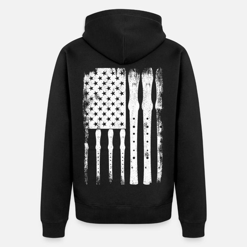 Flûte drapeau des États-Unis - Veste à capuche bio Premium Unisexe - noir