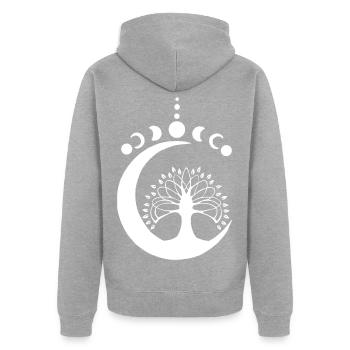 Weißer Mondbaum - Unisex Premium Bio Zip Hoodie - Grau meliert - Hinten - Nico (187cm)