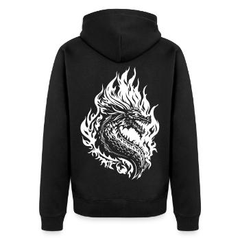 Drache Fantasy Feuerdrache - Unisex Premium Bio Zip Hoodie - Schwarz - Hinten - Nico (187cm)