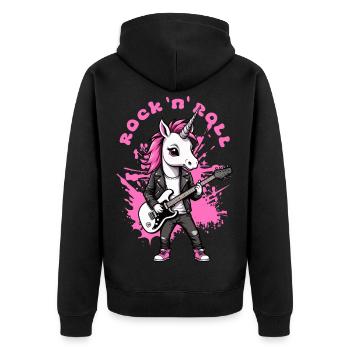 Rock 'n' Roll Unicorn - Unisex Premium Organic Zip Hoodie - black - Back - Nico (187cm)