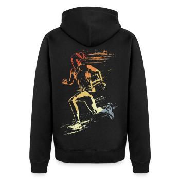 Läuferin Retro-Stil - Unisex Premium Bio Zip Hoodie - Schwarz - Hinten - Nico (187cm)