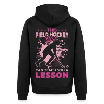 Field hockey player - Unisex Premium Organic Zip Hoodie - black - Back - Nico (187cm)