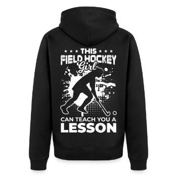 Hockey Mädchen - Unisex Premium Bio Zip Hoodie - Schwarz - Hinten - Nico (187cm)