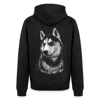 Husky - Unisex Premium Organic Zip Hoodie - black - Back - Nico (187cm)