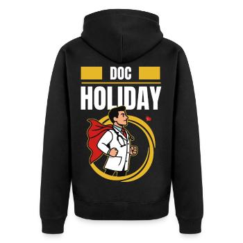 Doc Holiday – Doctor in Working Time Fraud Style - Unisex Premium Organic Zip Hoodie - black - Back - Nico (187cm)