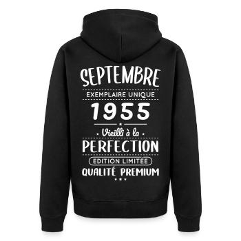 70th Birthday - September 1955 Perfection - Unisex Premium Organic Zip Hoodie - black - Back - Nico (187cm)