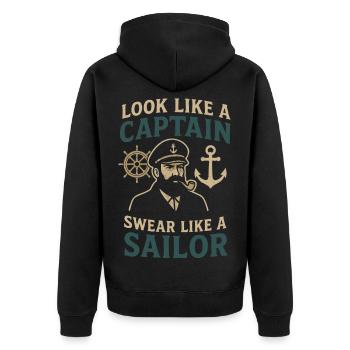 Look like a Captain, Swear like a Sailor saying - Unisex Premium Organic Zip Hoodie - black - Back - Nico (187cm)