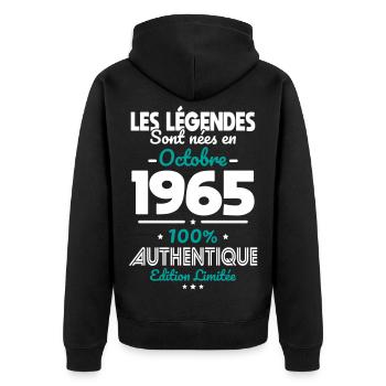 Anniversaire 60 ans - Légendes nées Octobre 1965 - Veste à capuche bio Premium Unisexe - noir - Dos - Nico (187cm)