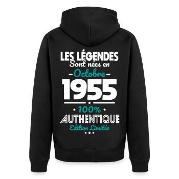 70th Birthday - Legends Born October 1955 - Unisex Premium Organic Zip Hoodie - black - Back - Nico (187cm)
