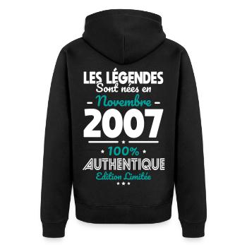 18th Birthday - Legends born November 2007 - Unisex Premium Organic Zip Hoodie - black - Back - Nico (187cm)