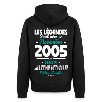 18th birthday - Legends born November 2005 - Unisex Premium Organic Zip Hoodie - black - Back - Nico (187cm)