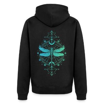 Astronomie - Libelle Mandala Türkisblau - Unisex Premium Bio Zip Hoodie - Schwarz - Hinten - Nico (187cm)
