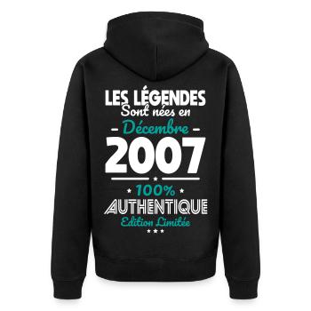 18th Birthday - Legends Born December 2007 - Unisex Premium Organic Zip Hoodie - black - Back - Nico (187cm)