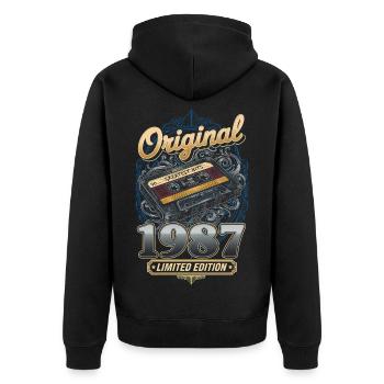 38ème Anniversaire Vintage 1987 Cassette Homme Femme - Veste à capuche bio Premium Unisexe - noir - Dos - Nico (187cm)