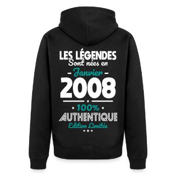 18th birthday - Legends born January 2008 - Unisex Premium Organic Zip Hoodie - black - Back - Nico (187cm)