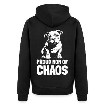Proud Mom of Chaos Puppy Motif - Unisex Premium Organic Zip Hoodie - black - Back - Nico (187cm)