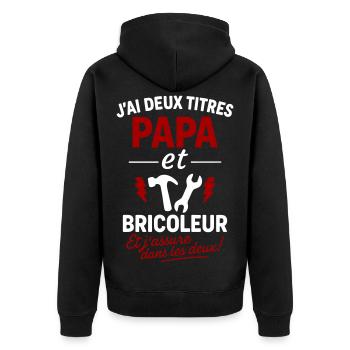Vatertagsgeschenk-Idee für Vatertag von Papa und Handwerker - Unisex Premium Bio Zip Hoodie - Schwarz - Hinten - Nico (187cm)