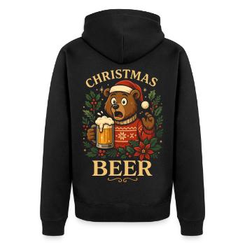 Christmas Beer Funny Bear Christmas Shirt - Unisex Premium Organic Zip Hoodie - black - Back - Nico (187cm)