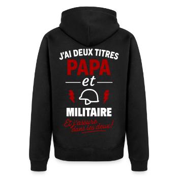 Militär-Vater-Geschenk Vatertags-Weihnachtssoldat - Unisex Premium Bio Zip Hoodie - Schwarz - Hinten - Nico (187cm)