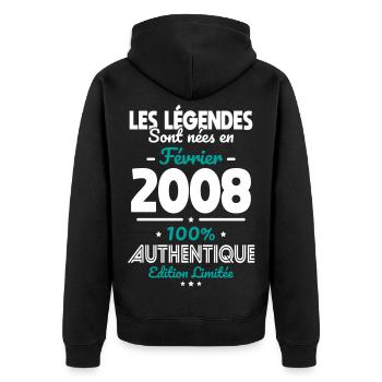 18th Birthday - Legends born February 2008 - Unisex Premium Organic Zip Hoodie - black - Back - Nico (187cm)