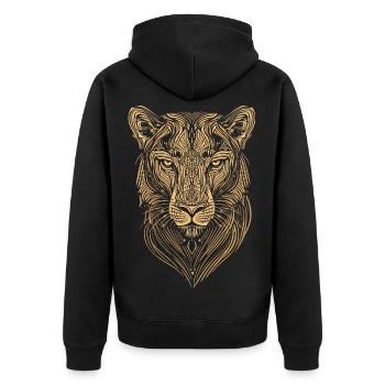 Lineart - Tiger - Unisex Premium Organic Zip Hoodie - black - Back - Nico (187cm)