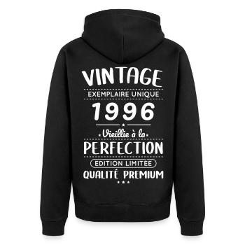 1996 – Vintage – Perfekt gereift - Unisex Premium Bio Zip Hoodie - Schwarz - Hinten - Nico (187cm)
