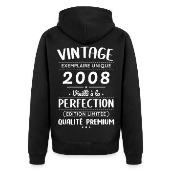 2008 – Vintage – Vieilli à la perfection - Veste à capuche bio Premium Unisexe - noir - Dos - Nico (187cm)